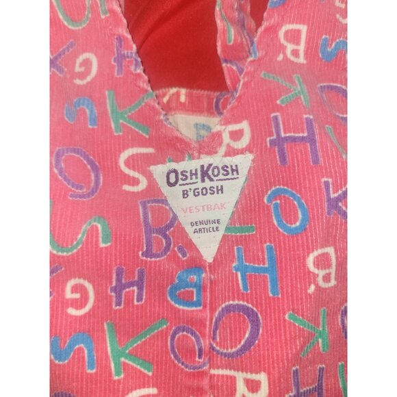 Vintage 90s OshKosh Alphabet AOP Overalls Pink Footed 6-9 Months Vestbak USA - Picture 3 of 11